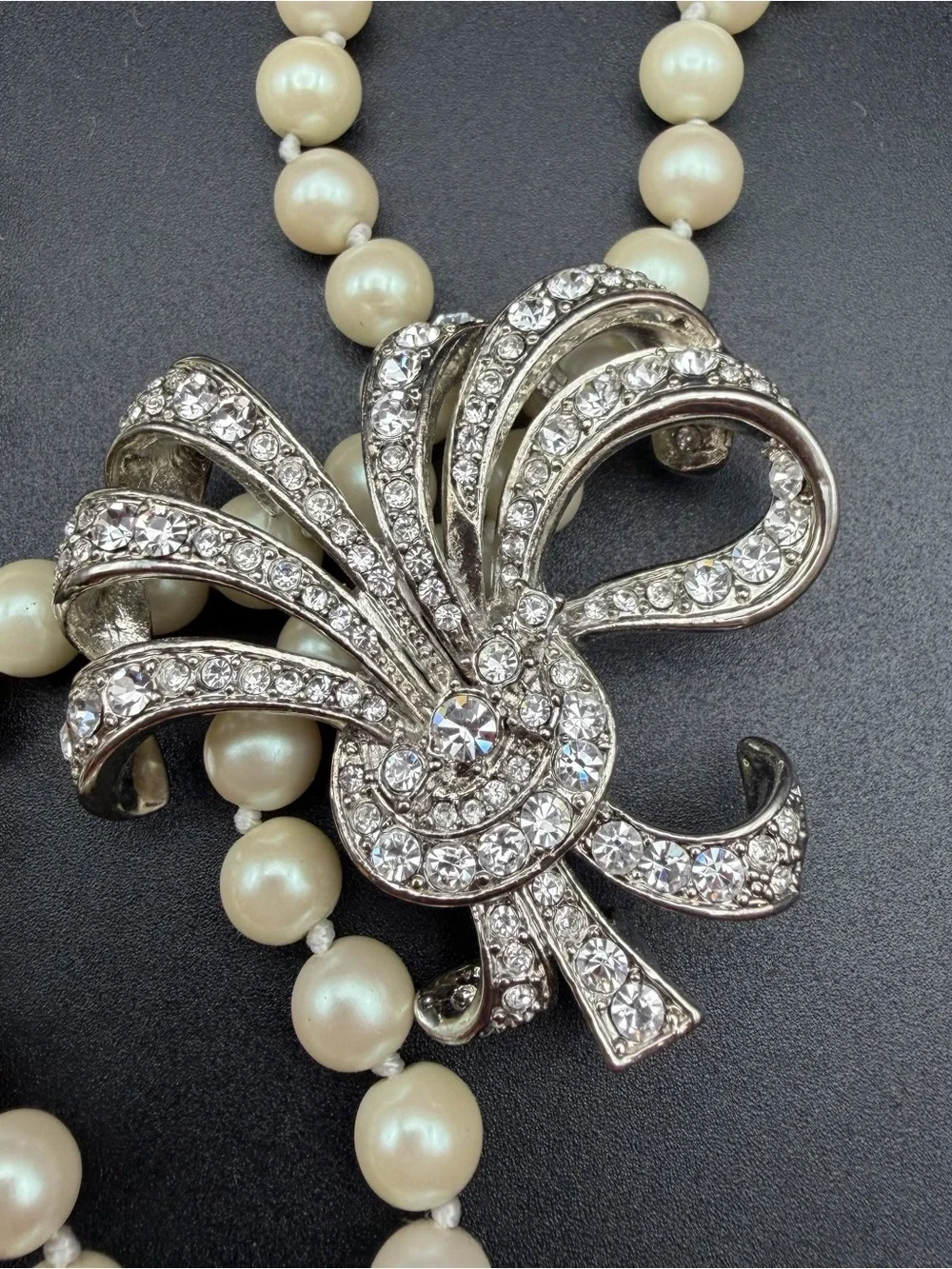 Carolee Rhinestone Brooch with Faux Pearls #811 hand knotted